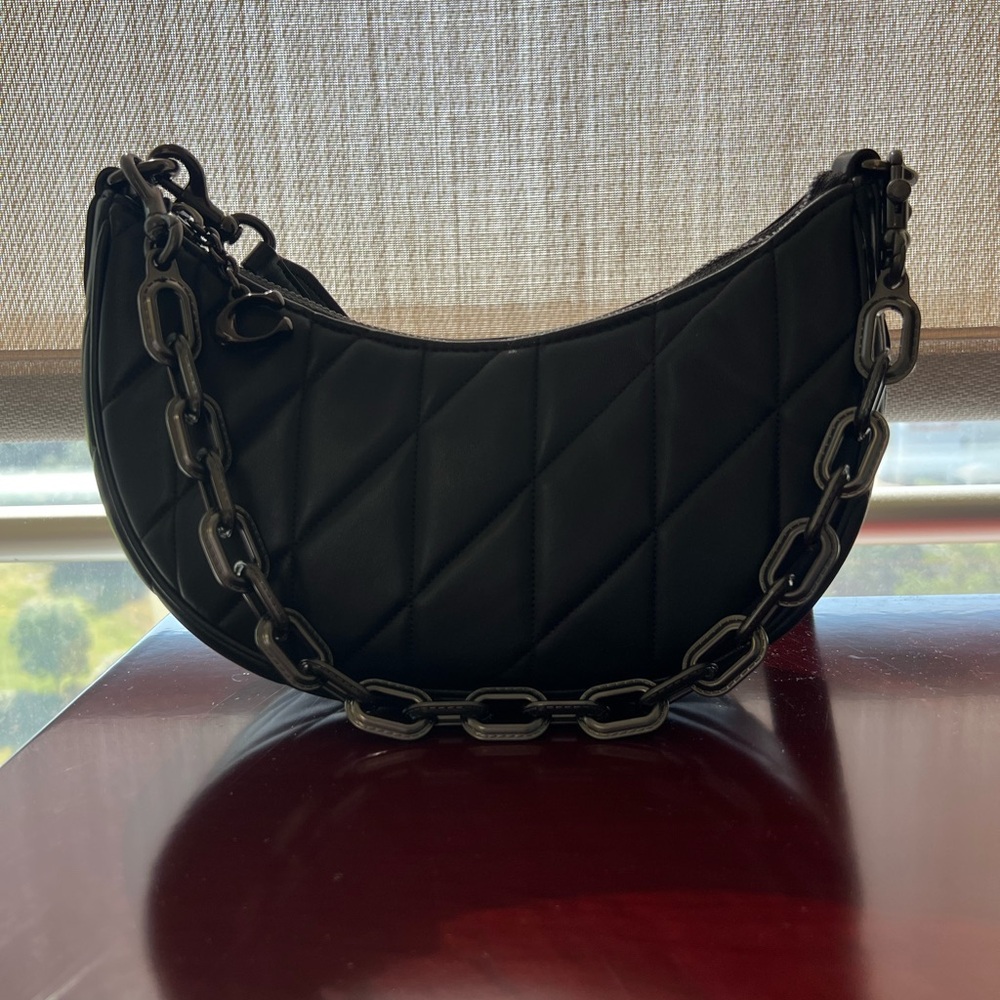 Coach Black Quilted Crossbody Bag with Chunky Chain